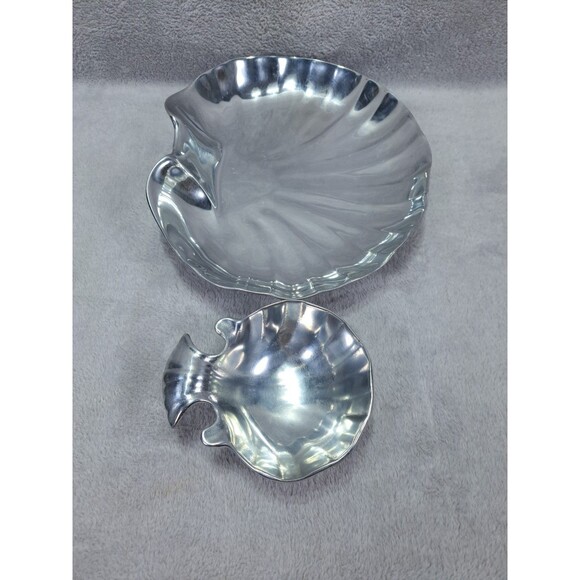 VTG Wilton 2 Pc. Set Pewter Clam Shell Chip & Footed Dip Bowl Party Bruce Fox - Picture 6 of 14